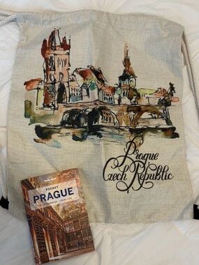 Prague Czech Republic Drawstring Tote Bag and Travelers Pocket Guidebook‎